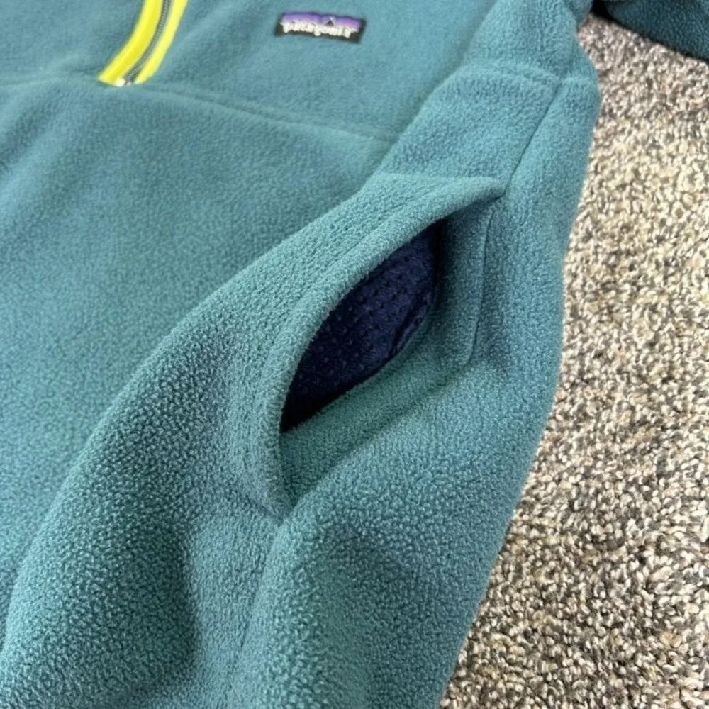 Patagonia Kids Synchilla Marsupial Boys XL 1/4 Zip Fleece‎ Pullover Green Yellow
